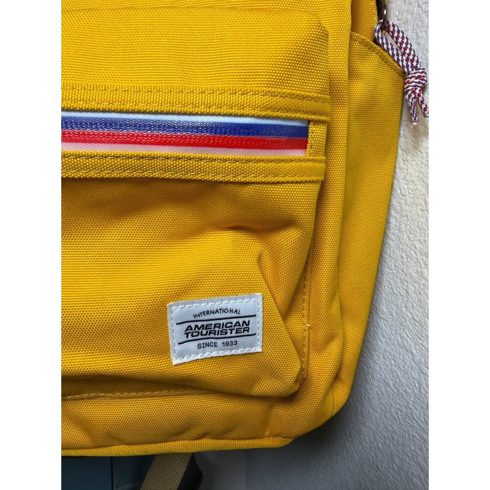 American Tourister UpBeat Backpack Yellow Canvas School Commute Bag Retro Travel - Picture 3 of 11